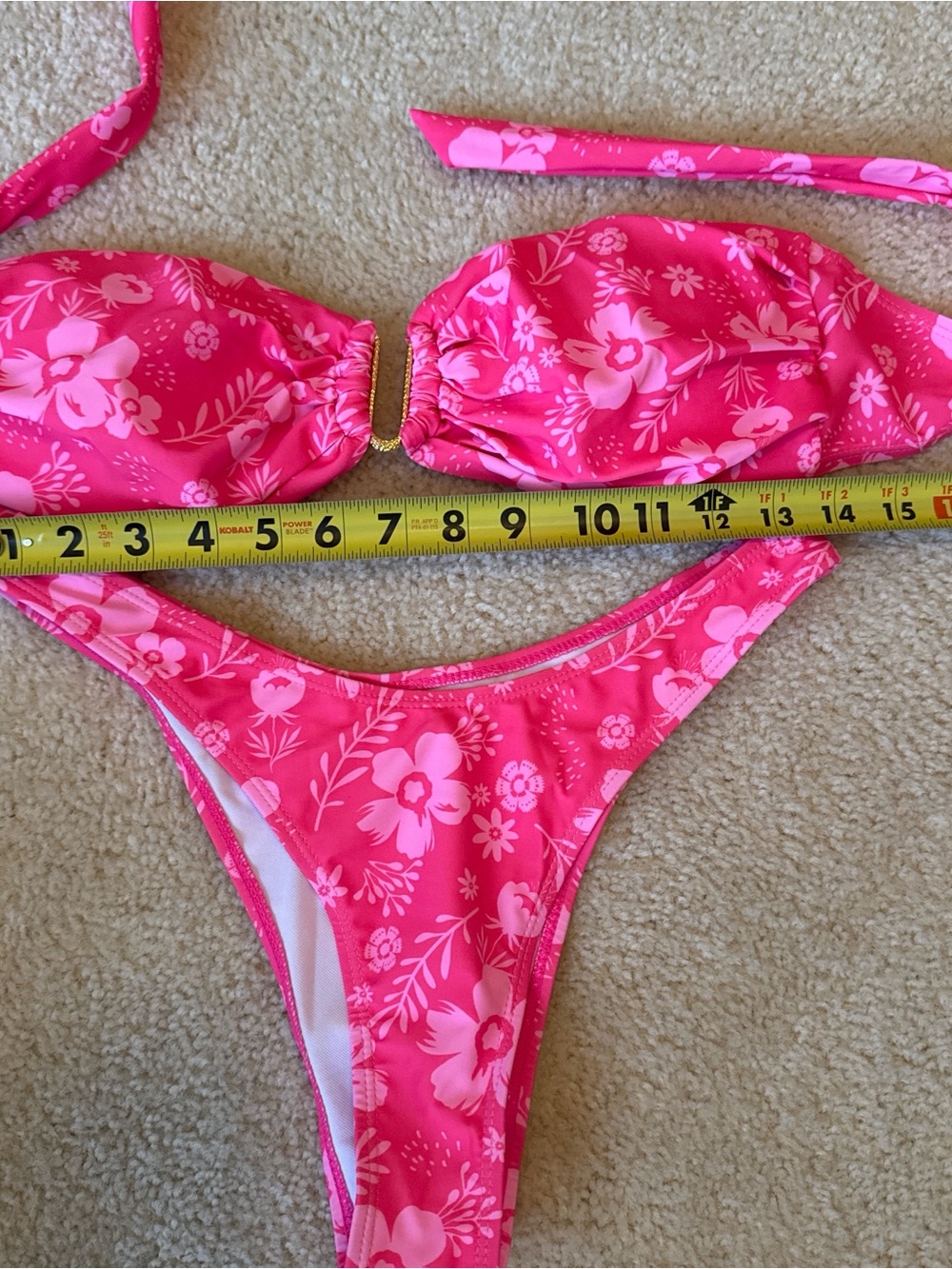 SHEIN Hot Pink Floral Bandeau Bikini Set